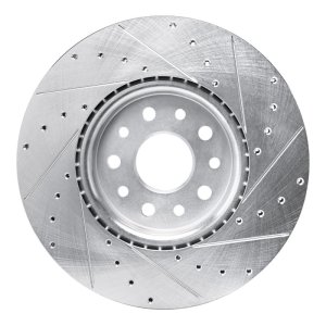 Dodge Charger Brake Rotor (1) - Front Left - R1 Concepts - Drilled & Slotted - Silver - `21-`25